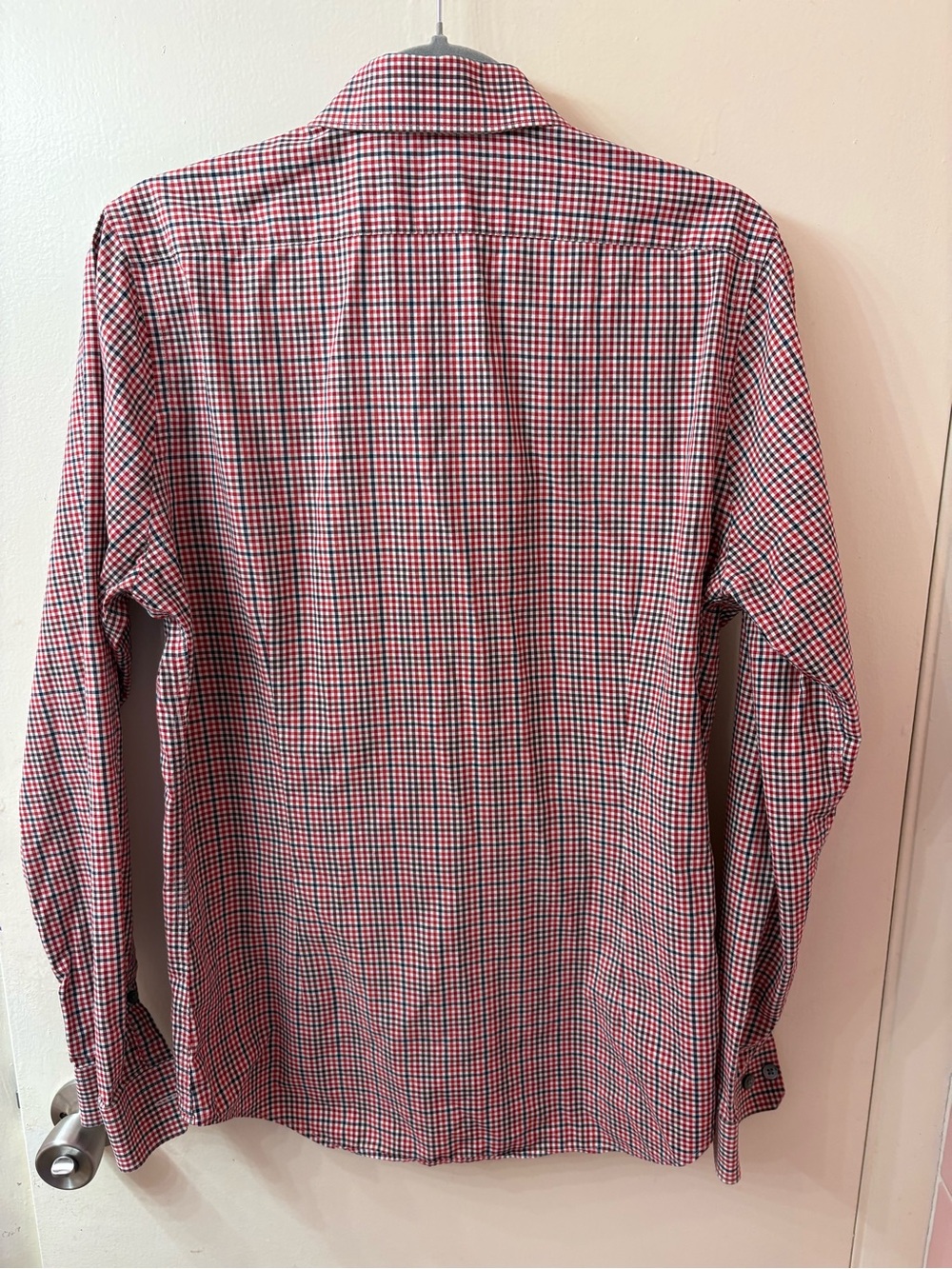 Express Men's Red and Black Micro-Check Dress Shirt - Picture 2 of 6
